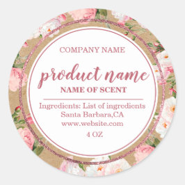 Adesivo Redondo Flores aquáticas nos rótulos de papel kraft