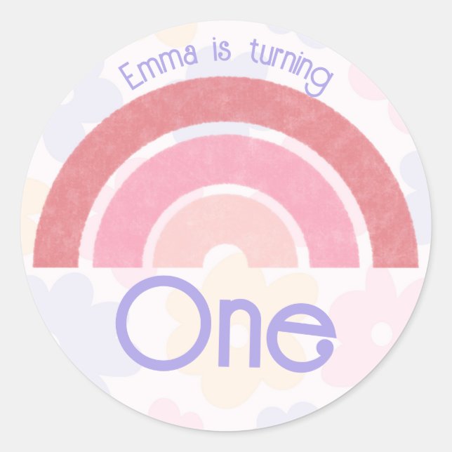 Adesivo Redondo Flores Arco-Íris Aniversário (Frente)