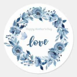 Adesivo Redondo Flores Azuis Derramadas Adoram-te Clássicas.