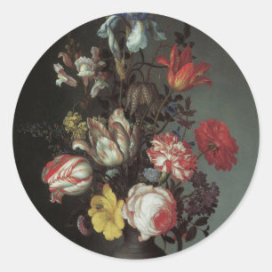 Adesivo Redondo Flores Barrocas Antigas por Balthasar van der Ast