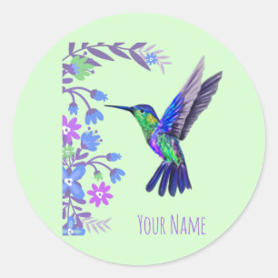 Adesivo Redondo Flores Botânicas De Hummingbird para amantes de av