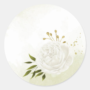 Adesivo Redondo Flores brancas boho folhas verdes botânicas