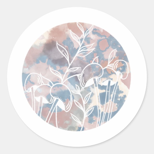 Adesivo Redondo Flores Brancas de Aquarela (Frente)
