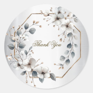 Adesivo Redondo Flores brancas de aquarela Ouro Frame Silver Teal