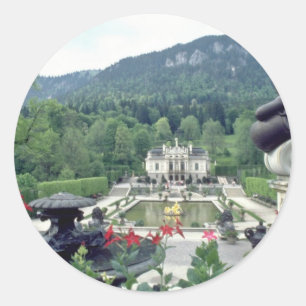 Adesivo Redondo Flores brancas de Linderhof do castelo