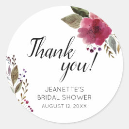 Adesivo Redondo Flores Burgundy Chá de panela Moderno Obrigado