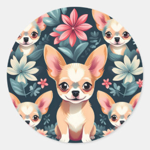 Adesivo Redondo Flores Chihuahua Pet
