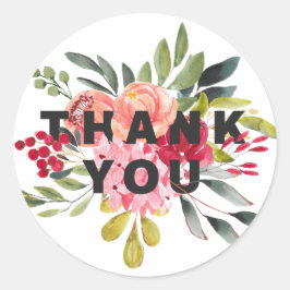Adesivo Redondo Flores Clássicas De Aquarela Floral Obrigado