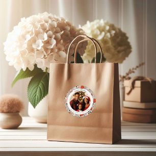 Adesivo Redondo Flores Clássicas de Poinsettia Vermelha Natal