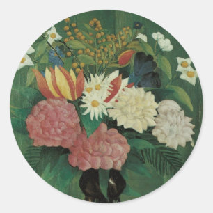 Adesivo Redondo Flores com Hera por Henri Rousseau, Floral Vintage
