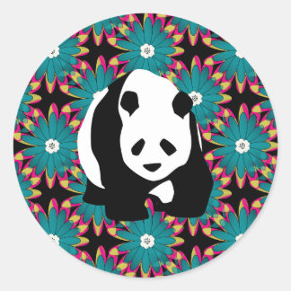 Adesivo Redondo Flores Cor-de-rosa Azul, Urso-Panda Bonito