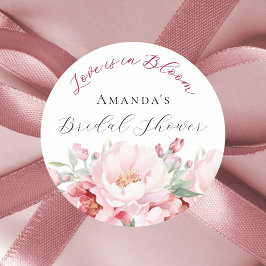 Adesivo Redondo Flores cor-de-rosa de chuveiro de noiva amor em fl