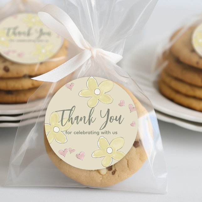 Adesivo Redondo Flores Corações Patos Chá de fraldas Rapariga Neut (Criador carregado)