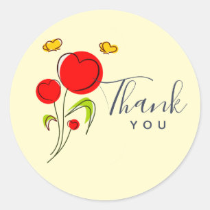 Adesivo Redondo Flores Cute Red Heart e Borboletas Amarelas