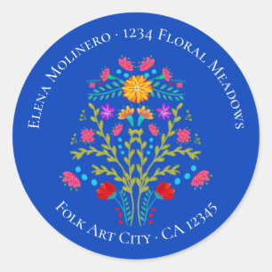 Adesivo Redondo Flores da Festa Mexicana Floral Azul Real Endereço