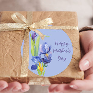 Adesivo Redondo Flores da Primavera - Feliz Dia das Mães Azul
