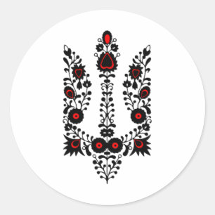 Adesivo Redondo Flores da Ucrânia Brasão Preto Vermelho Ucraniano 
