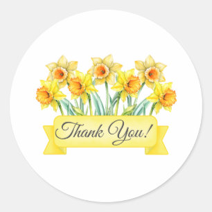 Adesivo Redondo Flores Daffodil com Banner Floral Obrigado