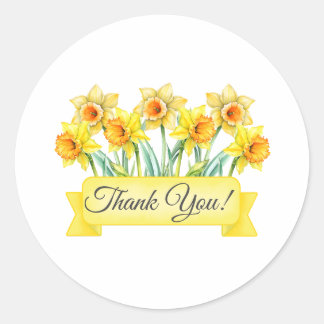 Adesivo Redondo Flores Daffodil com Banner Floral Obrigado