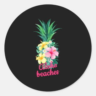 Adesivo Redondo Flores de abacaxi aloha aloha havaí vintage