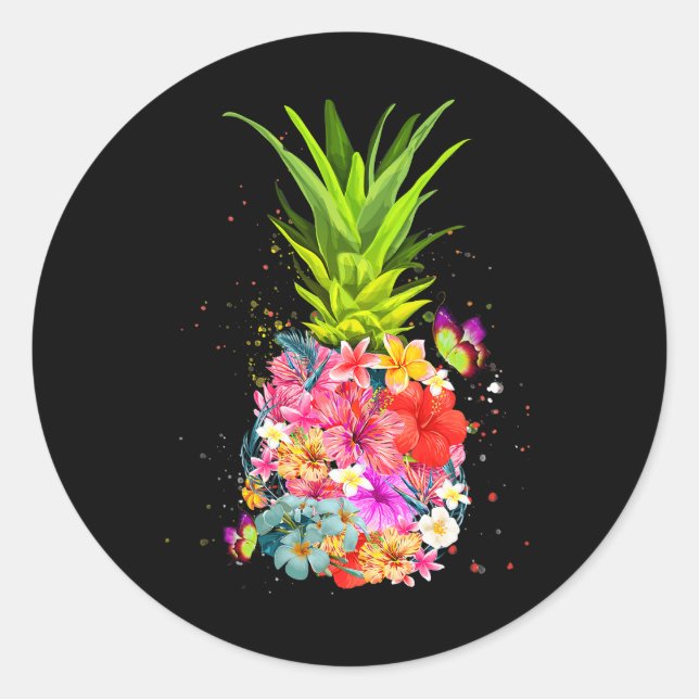 Adesivo Redondo Flores de Abacaxi Camiseiros Camiseiros Aloha Hawa (Frente)