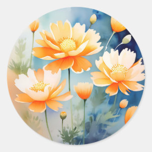 Adesivo Redondo Flores de Aquarela abstrato em Matizes Laranja