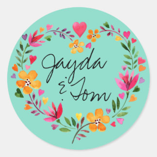 Adesivo Redondo Flores de Aquarela Coração | ALTERAR A COR