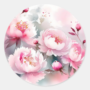 Adesivo Redondo Flores de Aquarela Delicadas em Rosa Suave
