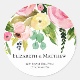 Adesivo Redondo Flores de Aquarela Retorna Endereço Clássico Rua R