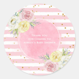 Adesivo Redondo Flores de Aquarela Rosa Personalizáveis Obrigado