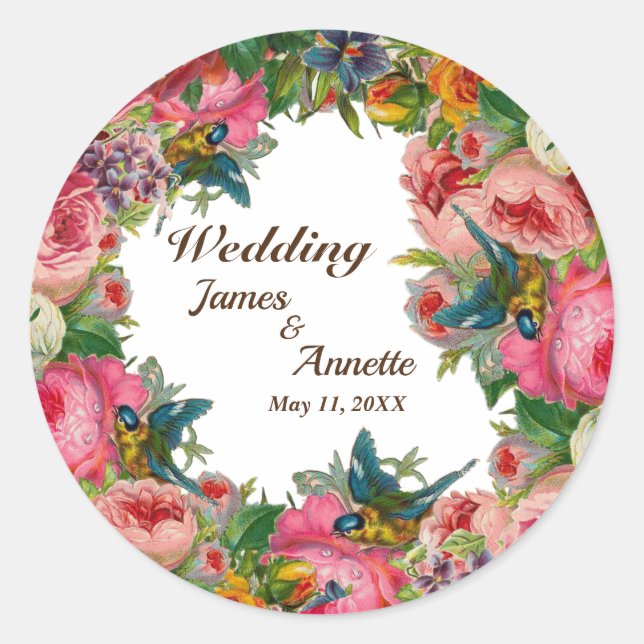 Adesivo Redondo Flores de Aquarela Rosa Vermelha (Frente)