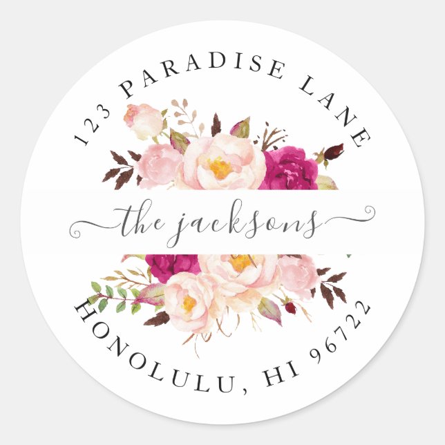 Adesivo Redondo Flores de Aquarela Turfeiras Turvas (Frente)