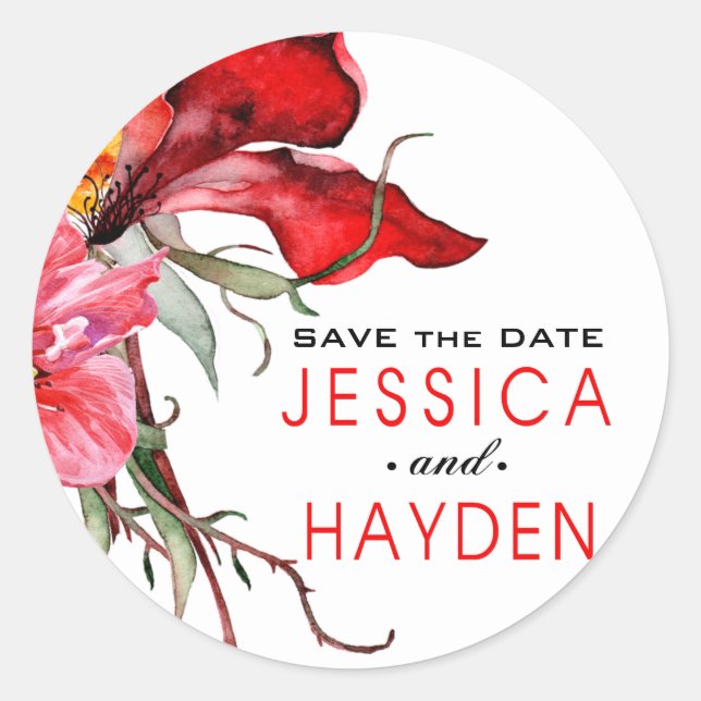 Adesivo Redondo Flores de Aquarelas da Flora Botanica (Frente)