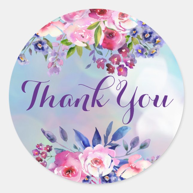 Adesivo Redondo Flores De Aquarelas Obrigado A Palitos Redondos (Frente)