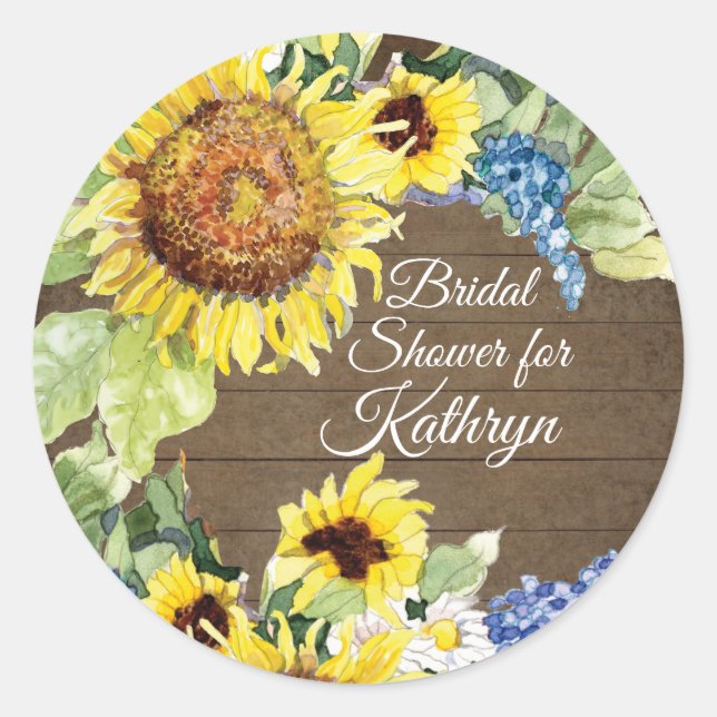 Adesivo Redondo Flores de Azul Amarelo de Girassol no Chá de panel (Frente)