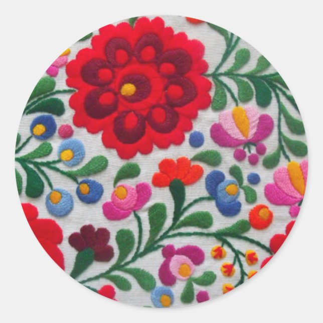 Adesivo Redondo Flores De Bordados Mexicanos Envelope 20 Selos (Frente)