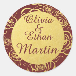 Adesivo Redondo Flores de Borgonha e Folha de Ouro