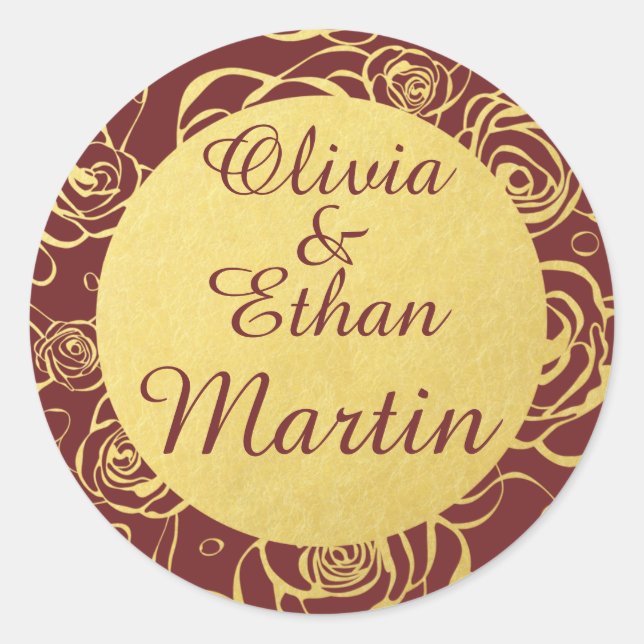 Adesivo Redondo Flores de Borgonha e Folha de Ouro (Frente)