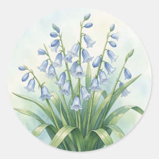 Adesivo Redondo Flores de Campainha Azul Aquarela Botânica