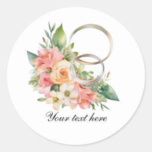 Adesivo Redondo Flores de casamento elegantes e anéis personalizáv