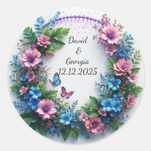 Adesivo Redondo Flores de Casamento em Moldura Circular