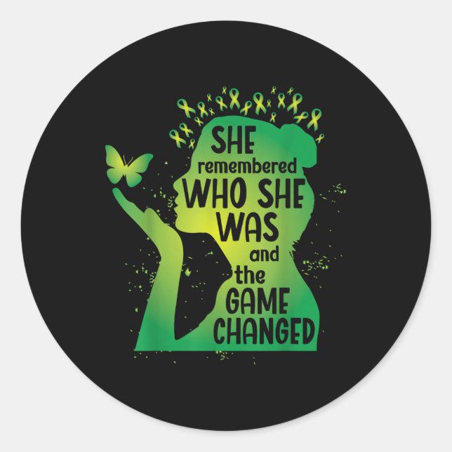 Adesivo Redondo Flores de consciência verde Borboleta Mental Saúde (Frente)