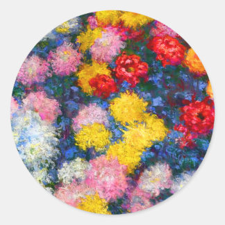Adesivo Redondo Flores de crisântemo em uma Arte Bela Vase Monet