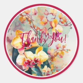 ADESIVO REDONDO FLORES DE DESIGN DE COR DA ÁGUA "OBRIGADO"
