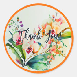 ADESIVO REDONDO FLORES DE DESIGN DE COR DA ÁGUA "OBRIGADO"