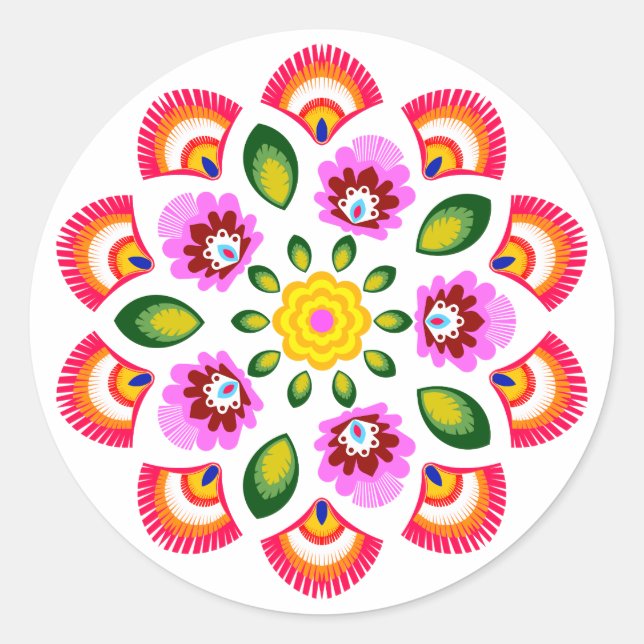 Adesivo Redondo flores de design polonês (Frente)