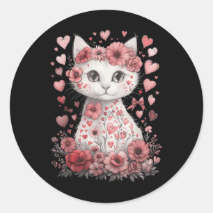Adesivo Redondo Flores De Dia de os namorados De Gato Gato-Gato-Ga