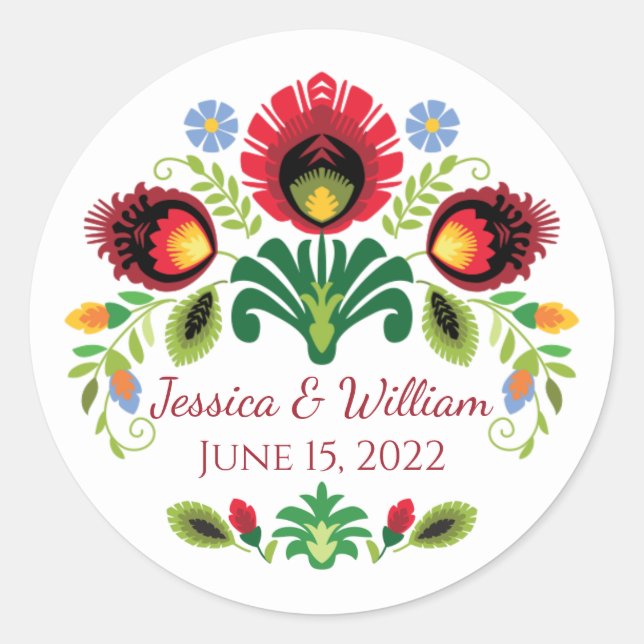 Adesivo Redondo Flores de Folhas Poloneses Vinheta Vermelha (Frente)