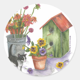 Adesivo Redondo Flores de Gato Birdhouse Watercolor "Willie"