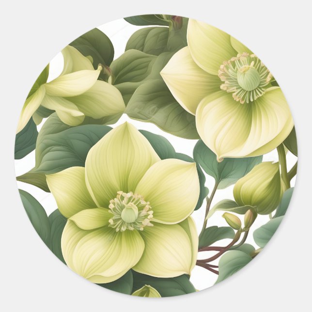 Adesivo Redondo Flores de Hellebore Elegantes (Frente)